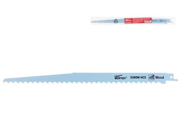 Пилка сабельная по дереву S300W (1 шт.) WORTEX высокоуглеродистая сталь HCS, 300 мм длина(пропил криволинейный, грубый, для базовых работ)