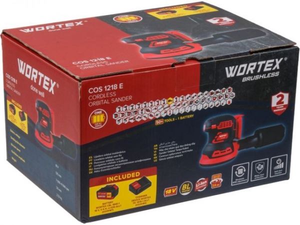 Эксцентриковая шлифмашина WORTEX COS 1218 E в кор. ALL1 XLT c акб и з/у в кор. БЕСЩЁТ., 18В,(Регул. об., Амплитуда колебаний: 3,6 мм)