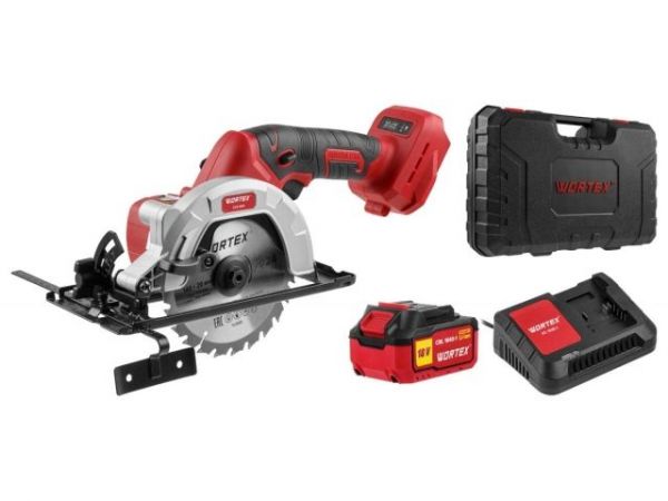 Циркулярная пила WORTEX CCS 1814 в чем. ALL1 XLT SET БЕСЩЕТ., 18 В, до 45 мм, 1х4 А*ч, з/у(140х20 мм, рез под углом 45)