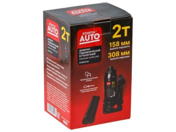 Домкрат гидравлический 2т бутылочный 158-308мм STARTUL AUTO (ST8019-02)(h min 158мм, h max 308мм)
