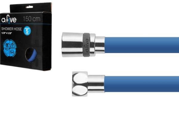 Шланг душевой, Si, 1/2' г-г 150 см, голубой, a-five(Гайка латунь (anti-twist), 25 бар)