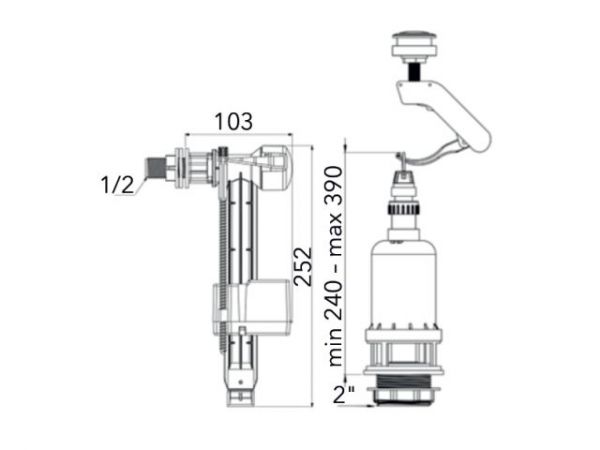 Арматура для смывного бачка с клапаном боковой подачи, AV Engineering