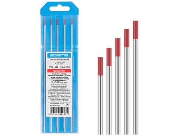 Электрод вольфрамовый красный WT-20, Ф 3,0 мм (набор 5 шт) SOLARIS