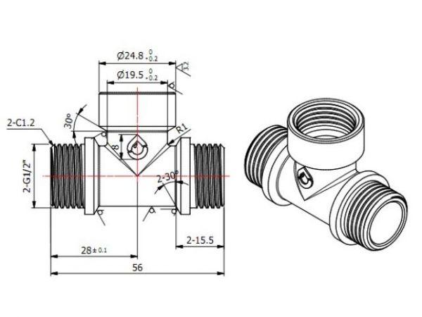 Тройник 1/2' нар.-вн.-нар., AV Engineering (инд. упак.)(Латунь, макс.  16 бар, макс.  110 °С)