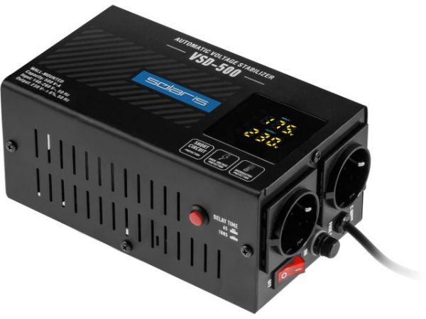 Стабилизатор напряжения Solaris VSD-500(500 В*А; 140-260 В; 2 розетки; настенный монтаж)
