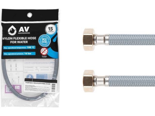 Подводка гибкая, Nylon, гайка 1/2' - гайка 1/2' 60см AV Engineering(16 Bar, 100°С, в пакете)