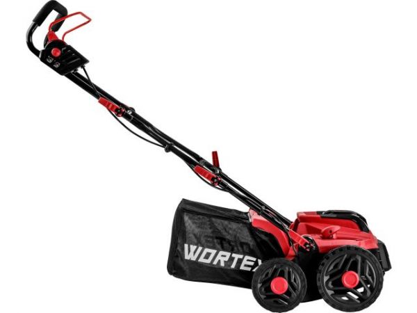 Аэратор-скарификатор WORTEX CAE 3736 ALL1 XLT SET БЕСЩЁТ.ДВИГ., 18В+18В, шир. 37 см(2 4Ач акб, зу, вал для аэрации, вал для скарификации, 5 рег.высоты, 45 л травосборник)