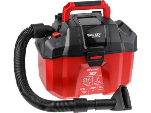 Пылесос WORTEX CVC 1815 в кор. ALL1 XLT SOLO БЕСЩЁТ., 18 В, 9-15 кПа, 10 л, строительный(18 В, строительный,  бесщёт. двигатель, БЕЗ АКБ и ЗУ, 10 л, 9/15 кПа (90/150 мбар), 9/12 л/с, до 1.5)