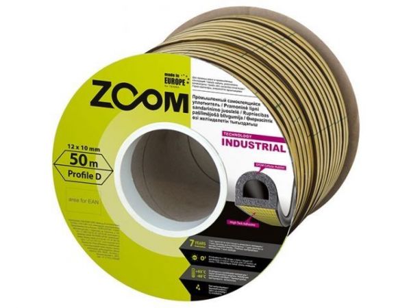 Уплотнитель гаражный 'D' 12ммх10мм белый сдвоенный профиль (2х25м) ZOOM INDUSTRIAL