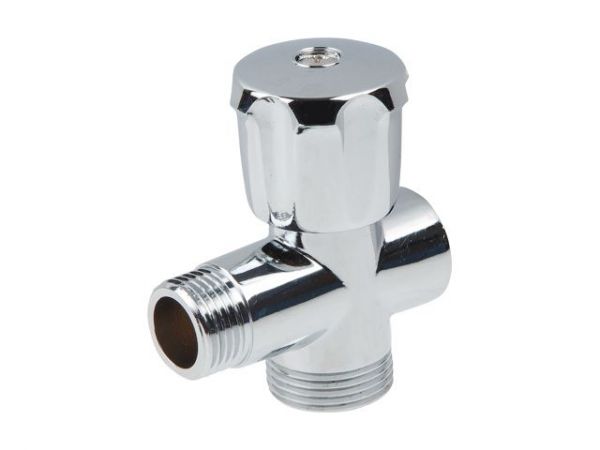 Кран вентильный 1/2' нар. х 3/4' нар. х 1/2' вн. для стир. машины ХРОМ., AV Engineering(Латунь, макс.  10 бар, макс.  110 °С)