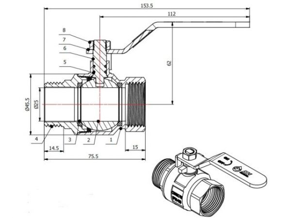 Кран шаровый 1' нар.-вн. ручка PN40, AV Engineering(Латунь, макс.  25 бар, макс.  110 °С)