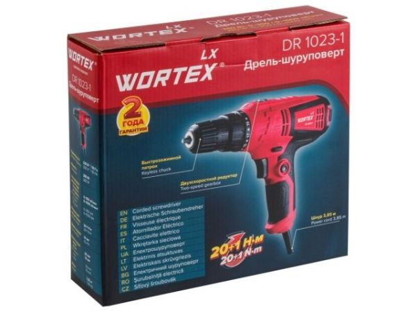 Дрель-шуруповерт WORTEX LX DR 1023-1 в кор. 280 Вт, 28 Нм, 2 скор., быстрозажимной патрон: 10 мм(Шнур 4 мм, шурупы до 6 мм)