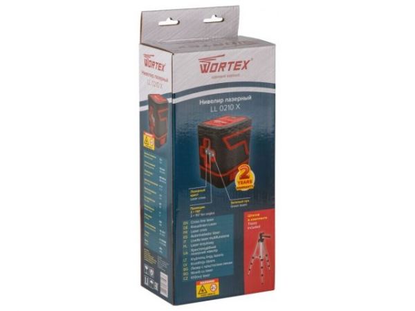 Нивелир лазерный Wortex LL 0210 X со штативом в кор. 2х110°, до 15 м, +/- 0.3 мм/м, зеленый(резьба 1/4', штатив 65 см в комплекте)