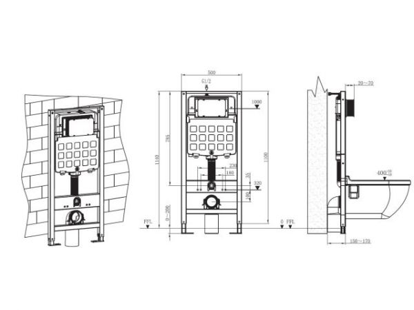 Инсталляционный сет 3 в 1 с кнопкой 311, AV Engineering(Кнопка - хром прямоугольная)