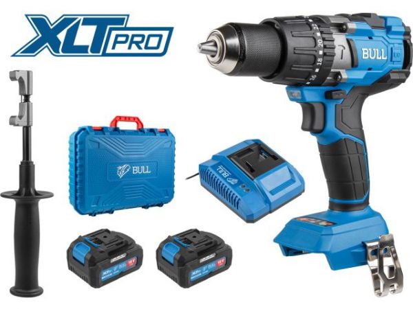 Дрель-шуруповерт BULL SR 1805 в чем. XLTpro, 2х4 А*ч, БЕСЩЕТ., 18 В, 120 Н*м, БЗП(мет.) 13 мм(Доп. функции: Ударное сверление, 'AntiKickback', режим 'TURBO')