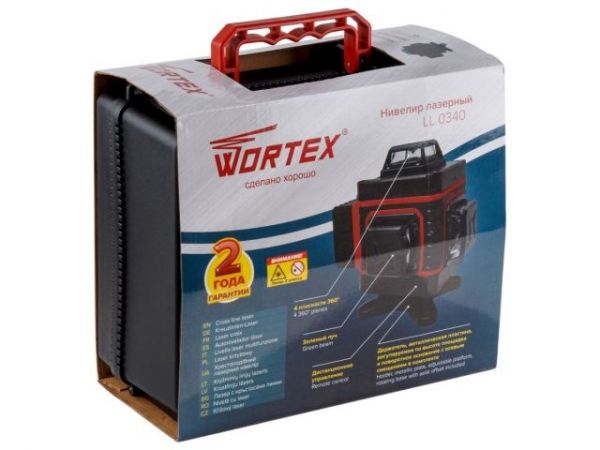 Нивелир лазерный WORTEX LL 0340 в чем. + аксессуары 4х360°, до 25 м, +/- 0.3 мм/м, зеленый(резьба 1/4')