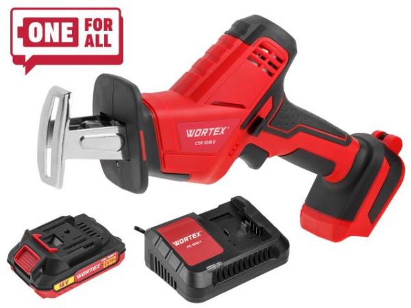 Сабельная пила WORTEX CSR 1018 E в чем. ALL1 XLT SET 18В, 1 акк., 2 Ач, дер. 100 мм(18 В, С АКБ (2.0 А/ч) И З/У, дерево до 100 мм, металл до 6 мм, пластик до 40 мм)