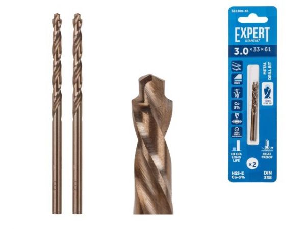 Сверло по металлу ц/х 3.0х33х61 мм HSS-Co, комплект из 2-х шт EXPERT STARTUL(кобальт 5%)