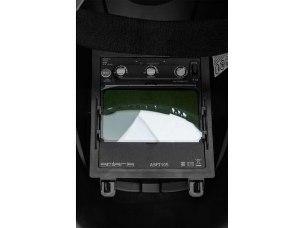Щиток сварщика с самозатемняющимся светофильтром Solaris ASF710S (черный)(1/1/1/2; 100x60 мм (60 см2); DIN 4/5-8/9-13 (рег); шлифовка; рег.чувств.+задержки; 4 сенсора)
