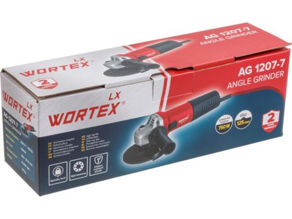Одноручная углошлифмашина WORTEX LX AG 1207-7 в кор. 750 Вт, 125 мм, 11 000 об/мин. (шариковый подшипник, блокировка шпинделя)