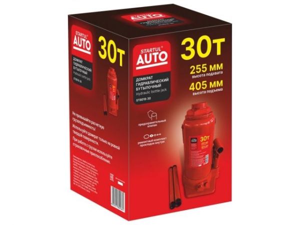 Домкрат гидравлический 30т бутылочный 255-405мм STARTUL AUTO (ST8018-30)(h min 255мм, h max 405мм)