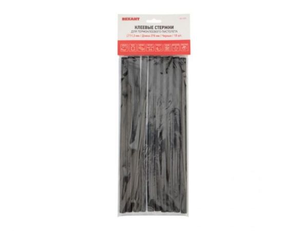 Клеевые стержни d=11 мм, 270 мм, черные (10 шт./уп.) (хедер) REXANT