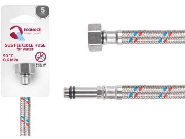Подводка гибкая, SUS, иголка м10 длинная - гайка 1/2' 120 см ECONOCE(6 Bar, 90°С)