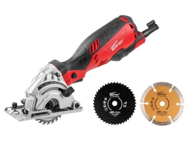 Циркулярная пила WORTEX HS 2865 в кор. + 3 пильных диска 650 Вт, 89 мм, до 28 мм(Диск 89х10 мм)