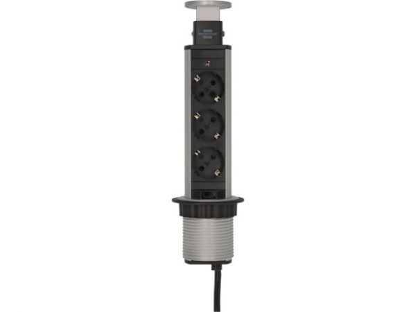 Удлинитель-башня 2м Tower-Power (3 роз, H05VV-F 3G1.5) Brennenstuhl(встраиваемый в столешницу, вертикальный выдвижной настольный удлинитель для постоянного монтажа)