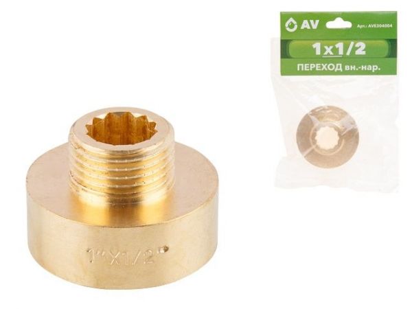 Переход 1' вн. х 1/2' нар., AV Engineering (инд. упак.)(Латунь, макс.  16 бар, макс.  110 °С)