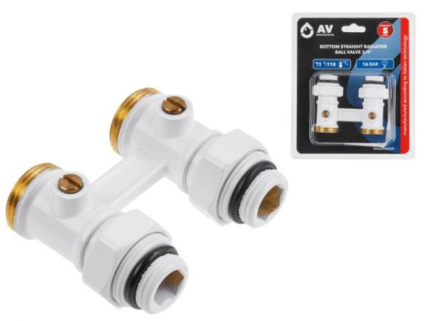 Клапан прямой шаровый 3/4' нар. для радиатора (мультифлекс), Белый, AV Engineering (инд. упак.)