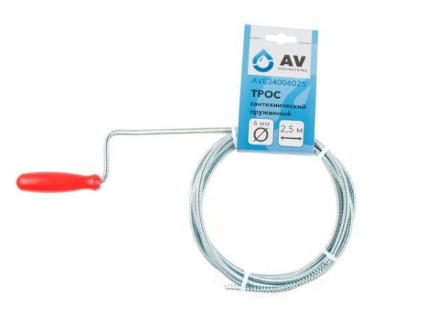 Трос сантехнический пружинный ф 6 мм длина 2,5 м AV Engineering(Стальной)
