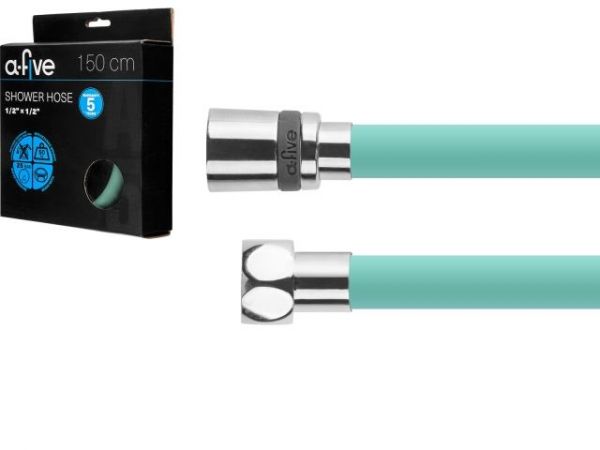 Шланг душевой, Si, 1/2' г-г 150 см, мятный зелёный, a-five(Гайка латунь (anti-twist), 25 бар)