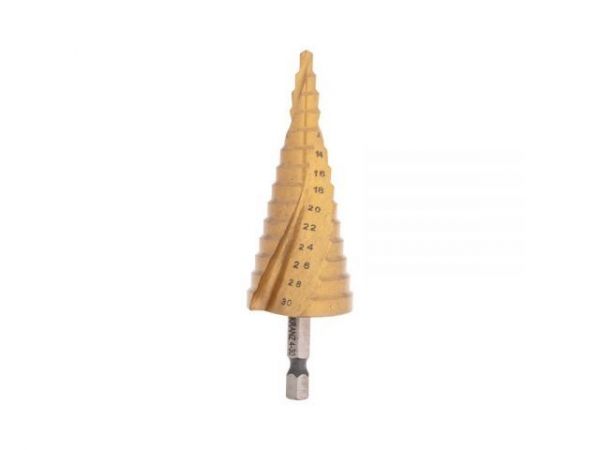 Сверло по металлу ступенчатое ТИТАН 4,0-30,0 мм 98 мм 65 HRC Р6М5 TiN KRANZ