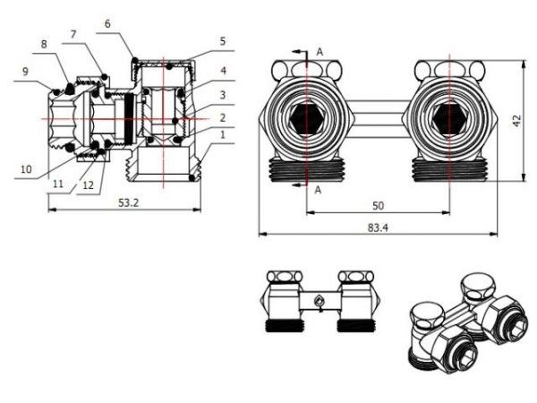 Клапан угловой вентильный 3/4' нар. для радиатора (мультифлекс), AV Engineering (инд. упак.)(Обратка и подача)