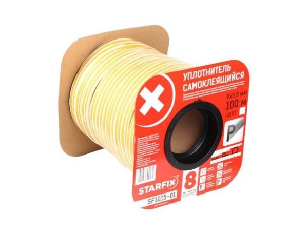 Уплотнитель 'P' белый  9х5,5мм 100м (сдвоенный профиль 2х50м) STARFIX
