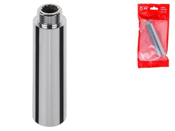 Удлинитель 1/2' вн.-нар. х 100 мм усиленный ХРОМ, AV Engineering (инд. упак.)(Латунь, макс.  16 бар, макс.  110 °С)