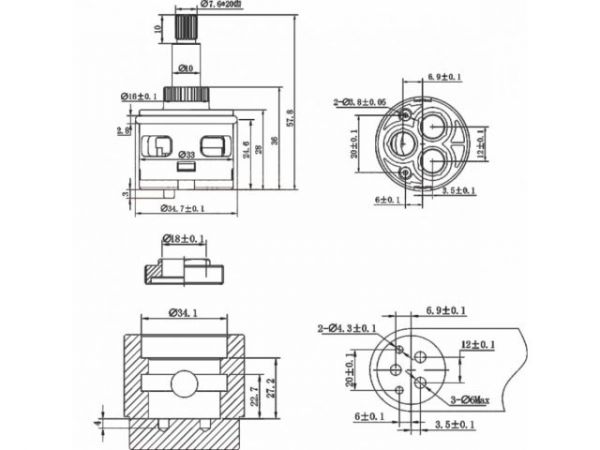 Картридж-дивертор D33 для смесителя, тип F, AV Engineering(3 выхода)