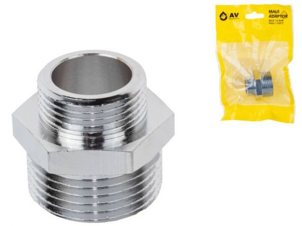 Ниппель ред. 1' нар. х 3/4' нар. ХРОМ, AV Engineering (инд. упак.)(Латунь, макс.  16 бар, макс.  110 °С)