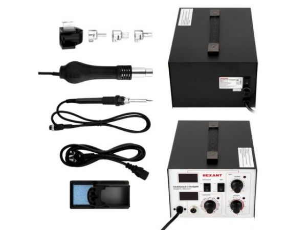 Станция паяльная 2 в 1 паяльник+термофен с цифровым дисплеем, 100-480 °С REXANT