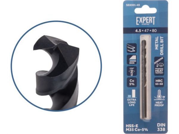 Сверло по металлу ц/х 4.5х47х80 мм HSS-Co Black EXPERT STARTUL(кобальт 5%)