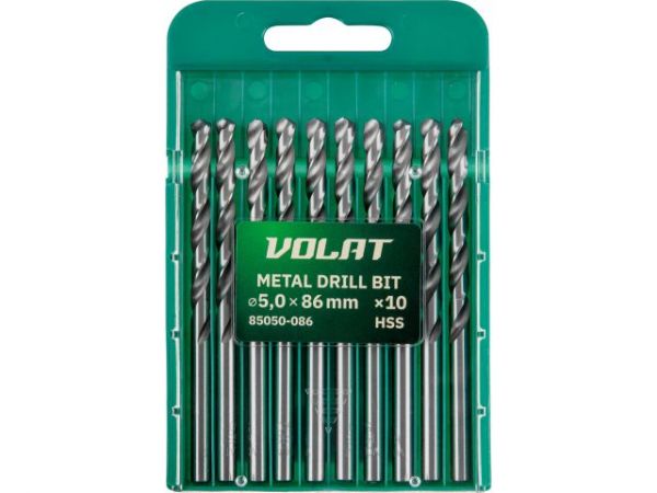 Сверло по металлу ц/х 5.0х52х86 мм HSS, комплект из 10-ти шт ВОЛАТ