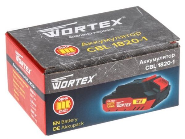 Аккумулятор WORTEX CBL 1820-1 18.0 В, 2.0 А*ч, Li-Ion ALL1 XLT(18.0 В, 2.0 А*ч, индикатор заряда, обрезиненный корпус)