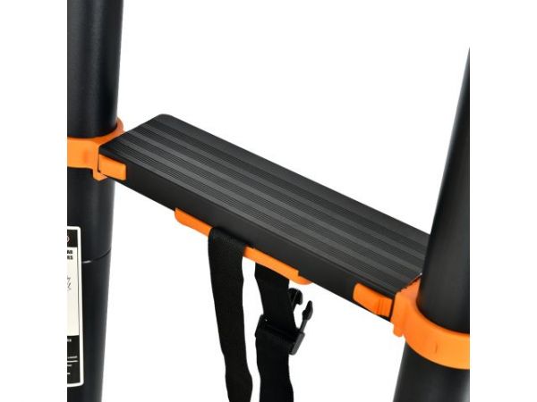 Лестница телескопическая 2-х секц. алюм. 330/660см, 2х8 ступ. 22,8кг BLACK LINE STARTUL (ST9932-066)(усиленное шарнирное соединение, ширина ступени 8см, прорезиненные колеса и доп.стабилизаторы)