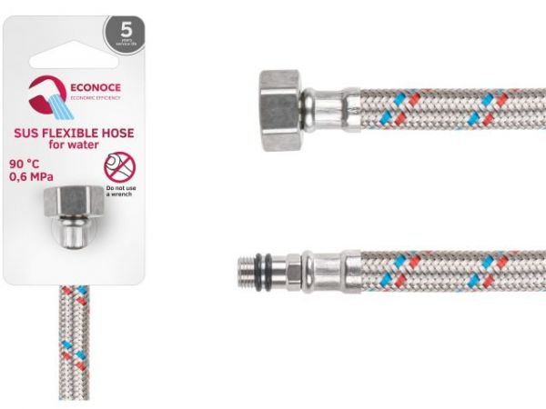 Подводка гибкая, SUS, иголка м10 короткая - гайка 1/2' 120 см ECONOCE(6 Bar, 90°С)