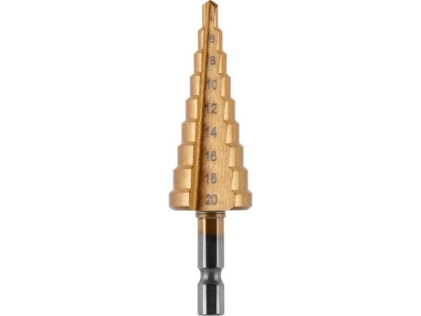 Сверло по металлу ступенчатое 4-20 мм HSS TIN ВОЛАТ(прямой профиль)