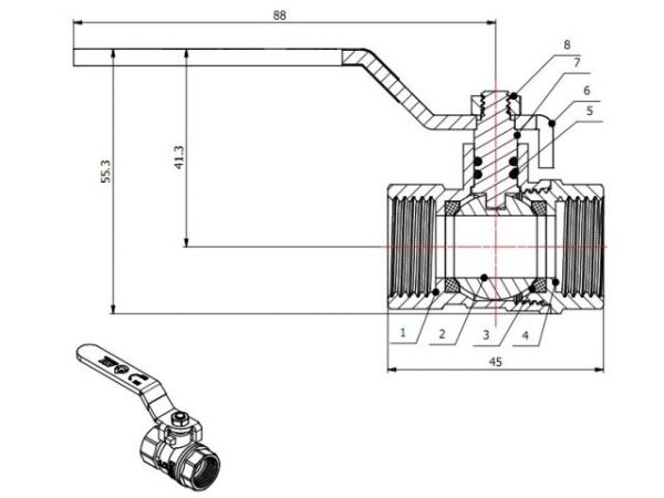 Кран шаровый 1/2' вн.-вн. ручка PN30, AV Engineering(Латунь, макс.  30 бар, макс.  110 °С)