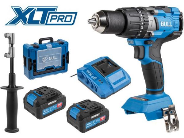 Дрель-шуруповерт BULL SR 1805 Xcase XLTpro, 2х4 А*ч, БЕСЩЕТ., 18 В, 120 Н*м, БЗП(мет.) 13 мм(Доп. функции: Ударное сверление, 'AntiKickback', режим 'TURBO')