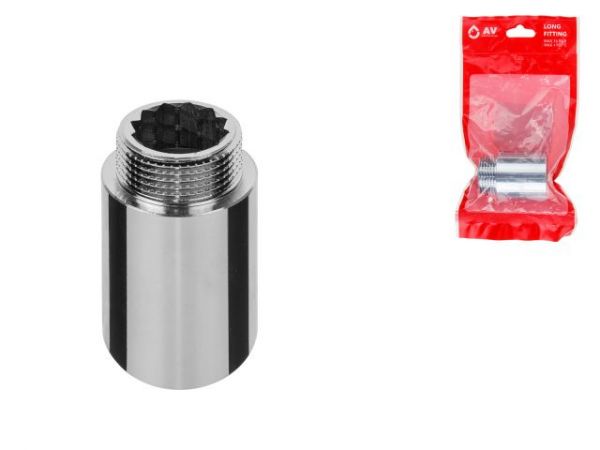 Удлинитель 1' вн.-нар. х 50 мм усиленный ХРОМ, AV Engineering (инд. упак.)(Латунь, макс.  16 бар, макс.  110 °С)