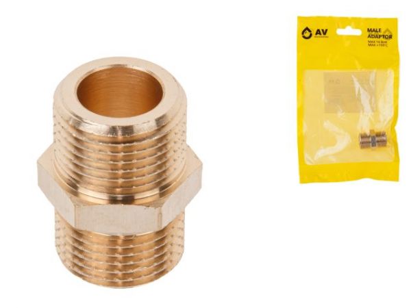 Ниппель 3/8' нар.-нар., AV Engineering (инд. упак.)(Латунь, макс.  16 бар, макс.  110 °С)